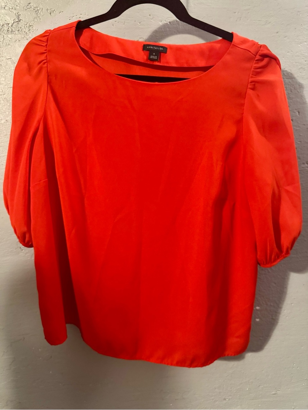 Ann Taylor Bright Red Puff Sleeve Blouse